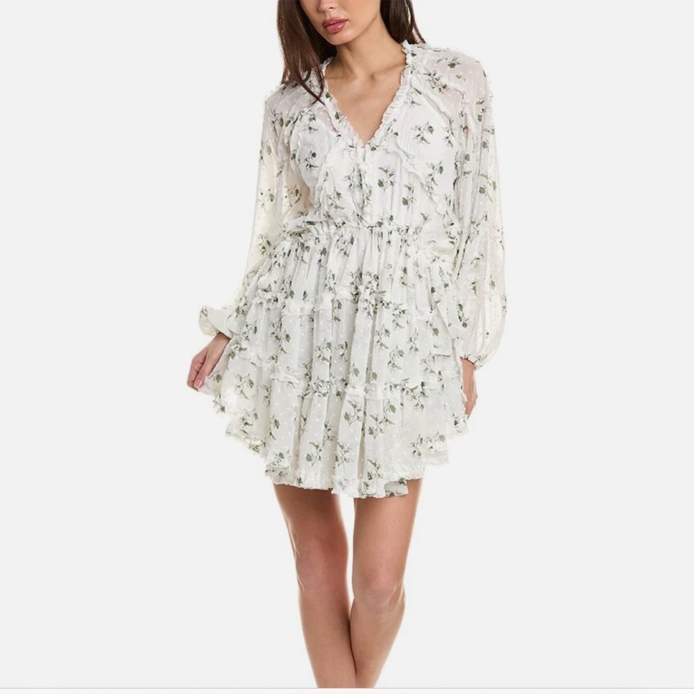 Anthropologie White Floral Ruffled Mini Dress